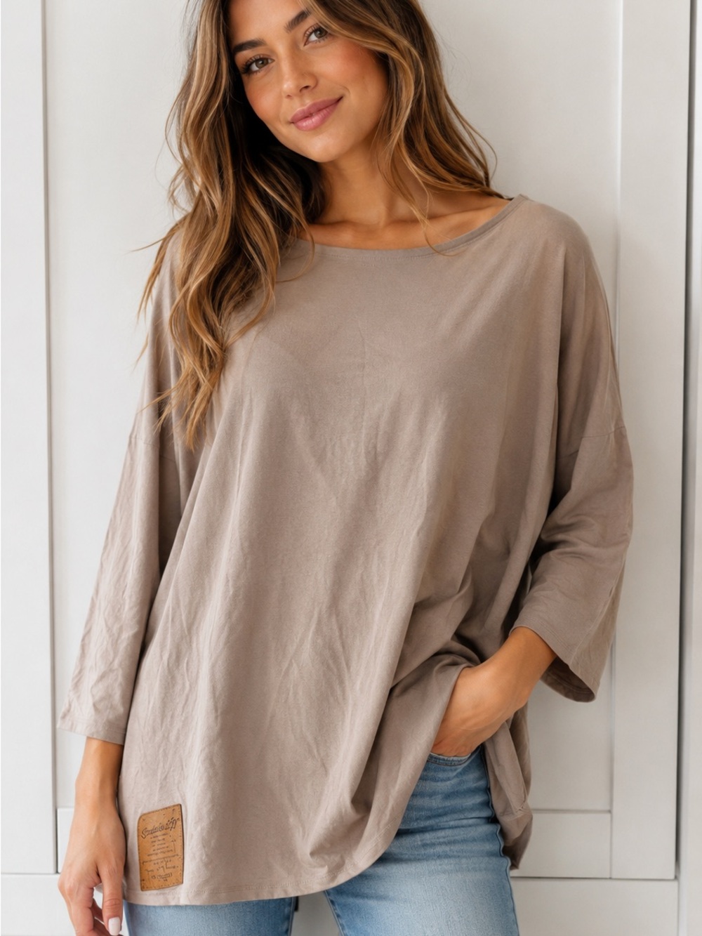 Stellar 25 New XS Bamboo/Cotton/spandex Relaxed Taupe Women’s Oversized Top